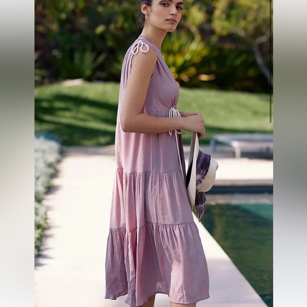 Anthropologie Tiered Pinch Maxi Dress NWT New Large pink Flowy SO FLATTERING!